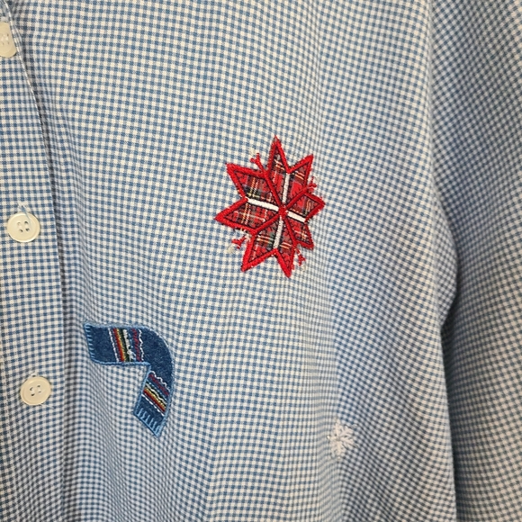 Capacity Woman's Long Sleeve Winter motif Blouse, Size: 1X Color: Blue - Picture 5 of 13